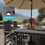 ROCSUMOO 7-Piece HDPE Outdoor Dining Set with 6 Chairs, Rectangular Patio Dining Furniture Set of 6, Modern Dining Table Chairs Set with Umbrella Hole for Poolside, Dark Gray (6 Chairs+1 Table) ROCSUMOO