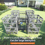 TIMHAKA Cat Catio Outdoor Cat Enclosure, 12 in 1 Cat Enclosure with 4 Large Catio and 8 Cat Tunnel, 12pcs Outdoor Cat Cage with Platform and Resting Box, Luxurious Cat Playground with Waterproof Cover TIMHAKA
