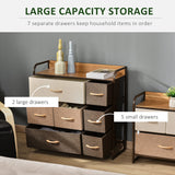 HOMCOM 7-Drawer Dresser, Fabric Chest of Drawers, 3-Tier Storage Organizer for Bedroom Entryway, Tower Unit with Steel Frame Wooden Top, Maple Wood HOMCOM