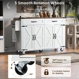 VilroCaz Farmhouse Kitchen Island with Power Outlet, Wood Kitchen Storage Island with Drop Leaf, Spice Rack and Drawer, Rolling Kitchen Cart on Wheels for Home, Kitchen and Dining Room (White-K7) VilroCaz