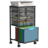 Rolling File Cart with 4 Storage Drawers, Filing Cabinet for Home Office, Hanging File Folder Organizer with Wheels Under Desk, Utility Craft Cart Printer Stand, Black, Patent Pending Sbanmao