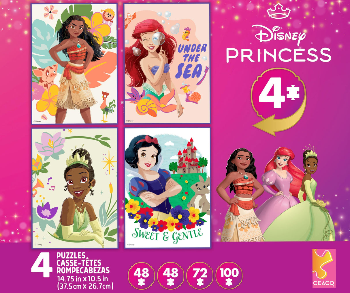 Ceaco - 4 X 1 Kids Multipack - Disney - Princess - Multi-Piece Jigsaw Puzzle for Families -Challenging Puzzle Perfect for Game Nights - Finished Size is 26.75 x 19.75 Ceaco