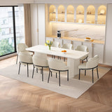 TreLined 9-Piece Dining Table Set for 8, 78.97" Rectangular Kitchen Table with 8 Chairs, Kitchen & Dining Room Sets with Waved Legs for Home, Apartment, White TreLined