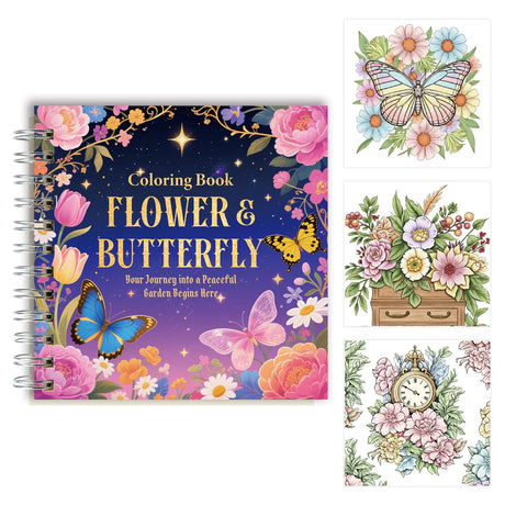ZHIJIANHZ Adult Coloring Book for Women with Floral and Butterfly Designs,6.7x6.7 Inch 30 Pages for Relaxation and Stress Relief, Beautiful Flowers and Garden Scenes for Anxiety Relief ZHIJIANHZ