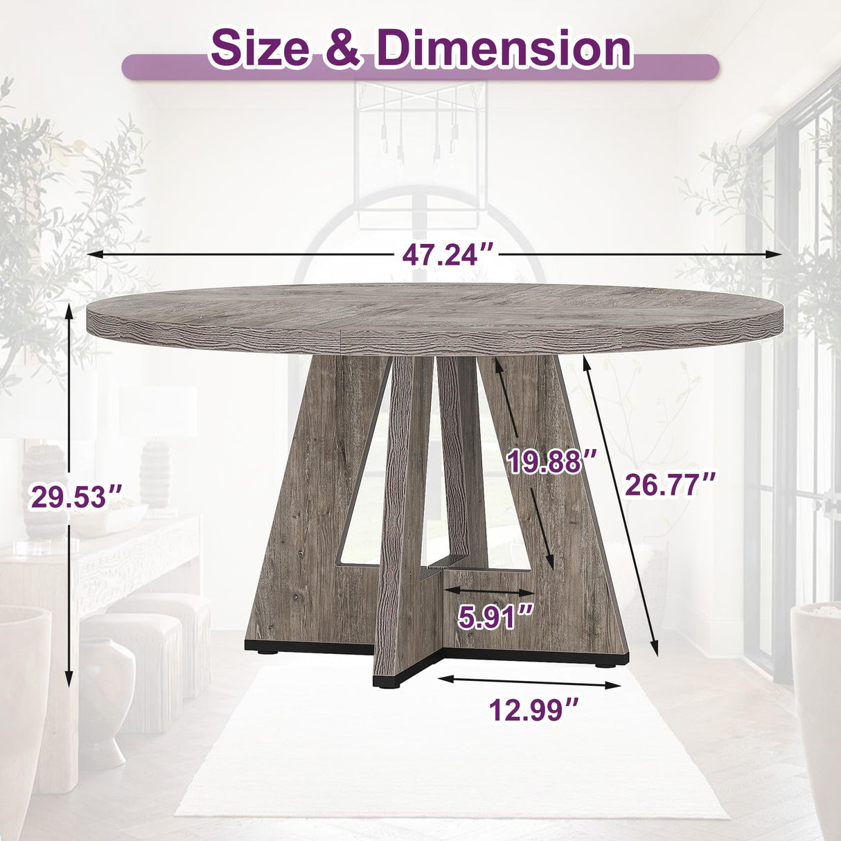 HIGREENA Round Dining Table for 4, 47" Wooden Kitchen Dinner Table Rustic, Farmhouse Table for Dining Room, Living Room, Gery HIGREENA