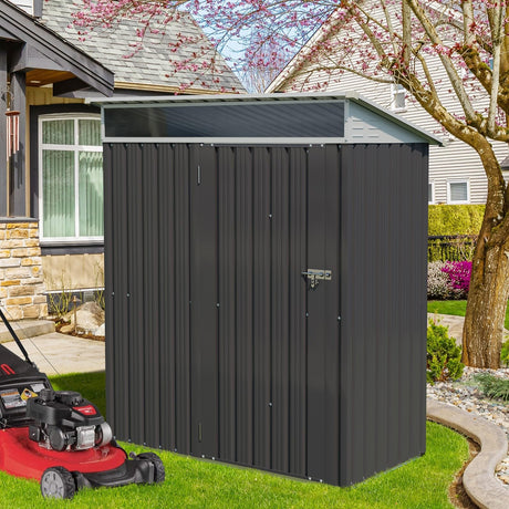 Vongrasig 5 x 3 FT Outdoor Storage Shed, Metal Shed Small Garden Tool Storage Shed with Large Window and Lockable Door for Outside Backyard Patio Lawn (Dark Grey) Vongrasig
