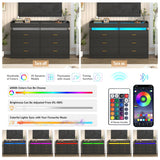 Hlivelood 59''W Long Wooden 8 Drawer Dresser for Bedroom with Glass Tabletop,Modern Wide 6 Chest of Drawers & 2 Jewelry Drawers,LED Light,Charging Station,Tall Storage Dresser for Bedroom,Black Hlivelood