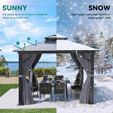 YITAHOME 10x10FT Gazebo Polycarbonate Hardtop Double Roof Canopy Outdoor with Netting and Shaded Curtains, Aluminum Frame Garden Tent for Patio, Backyard, Deck and Lawns, Grey YITAHOME