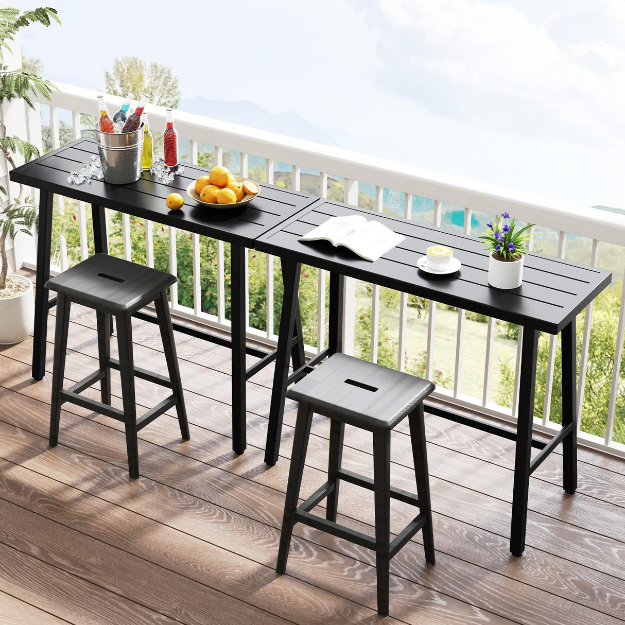 COSTWAY 36" Outdoor Bar Table, Rectangular High Pub Table with Adjustable Foot Pads, Patio Counter Height Dining Table for Balcony, Backyard, Indoor, Black COSTWAY