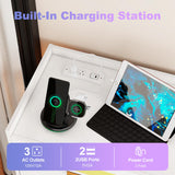 UNIQUITE 8 Drawer Dresser for Bedroom, White Dresser with LED Lights and Power Outlet, Wooden Dressers Chests of Drawers, Double Wide Dressers for Bedroom, Living Room, Hallway UNIQUITE