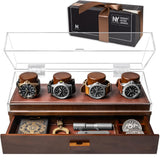 Holme & Hadfield Premium 4-Slot Wooden Watch Display Case – Handcrafted Men’s Watch Box with Accessory Drawer, Hinged Cover, Leather Lining – Father's Day Gift for Collectors – Luxury Built to Last Holme & Hadfield