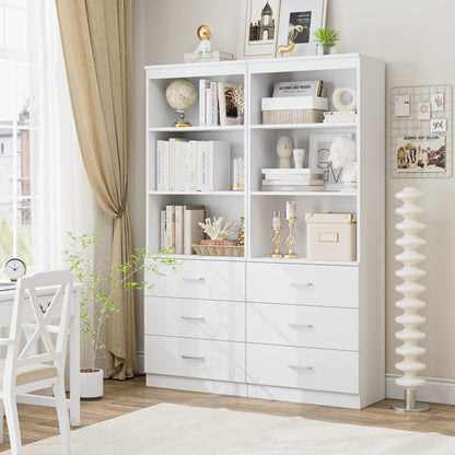 FOTOSOK 71-Inch Tall White Storage Cabinet with 3 Drawers and 3 Open Shelves - WoodArtSupply