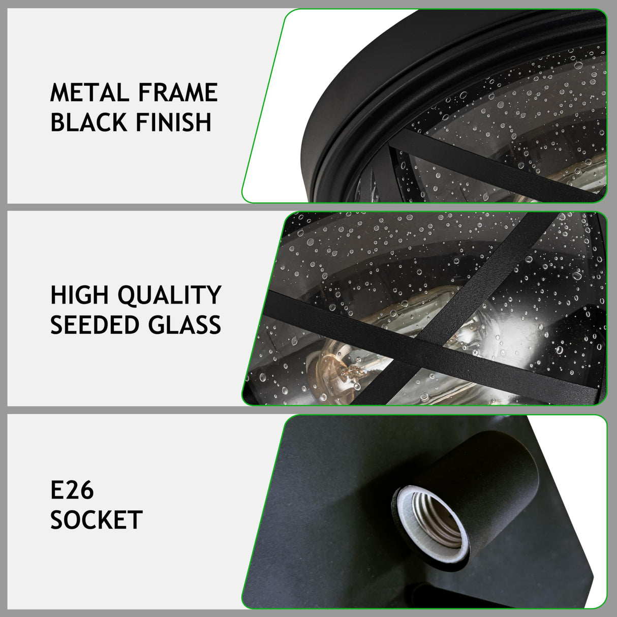 Flush Mount Ceiling Light Fixture Black, 2-Light Modern Farmhouse Porch Light Ceiling Mount for Outdoor, Indoor Flush Mount Light Fixture for Hallway Foyer Kitchen Bathroom with Seeded Glass Laplusbelle