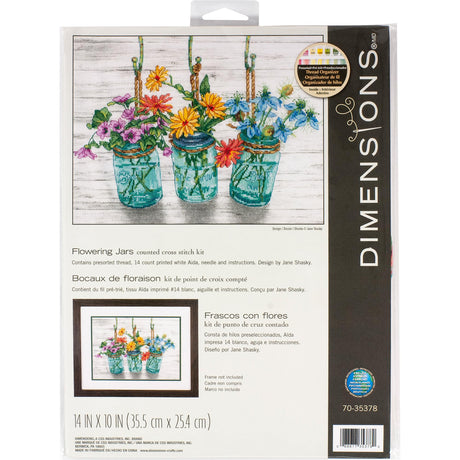 Dimensions 70-35378 Mason Jar Flowers Counted Cross Stitch Kit, 14 Cnt. White Aida Cloth, 14 x 10 Dimensions