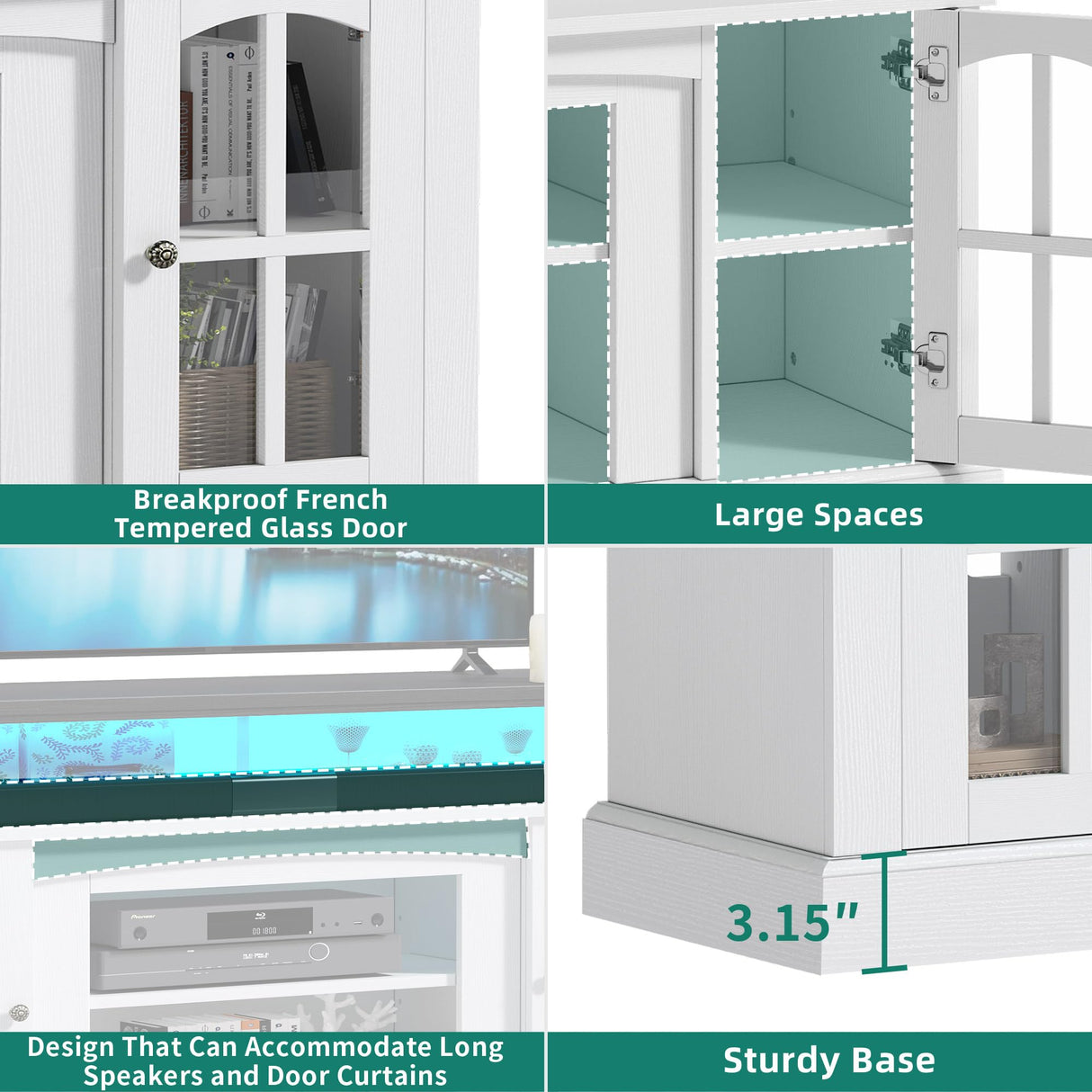 YITAHOME LED Farmhouse TV Stand for 65 Inch w/Outlets, Modern Entertainment Center with Glass Doors and Adjustable Storage Shelves, Media Console TV Cabinet for for Living Room, White/Black YITAHOME