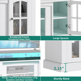 YITAHOME LED Farmhouse TV Stand for 65 Inch w/Outlets, Modern Entertainment Center with Glass Doors and Adjustable Storage Shelves, Media Console TV Cabinet for for Living Room, White/Black YITAHOME