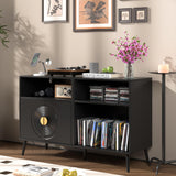 Fiogmub Large Record Player Stand, Mid Century Turntable Stand with Door, Record Player Table Holds Up to 350 Albums,Vinyl Display Shelf for Bedroom Living Room Fiogmub