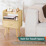 Yoobure Night Stand with Fabric Drawer, Modern Nightstand, Bedside Tables, Mid Century Nightstands with Open Storage Shelf, Wood Bedside Table, Small Night Stands for Bedrooms, 2-Tier Night Table Yoobure