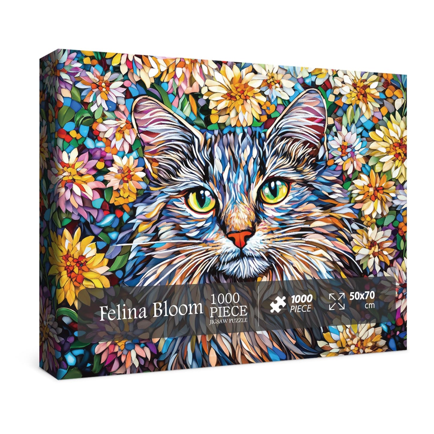 Flower Cat Puzzles for Adults 1000 Pieces, Colorful Art Floral Animal Jigsaw Puzzle, Beautiful Plant Garden Challenging Puzzles for Adults