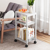 Kalrin Small Side Table, 3 Tier Moveable Small End Table, Record Player Stand with Records Shelf, Tall Nightstand for Bedroom, Living Room, Sofa, Office, Bathroom (Pure White) Kalrin