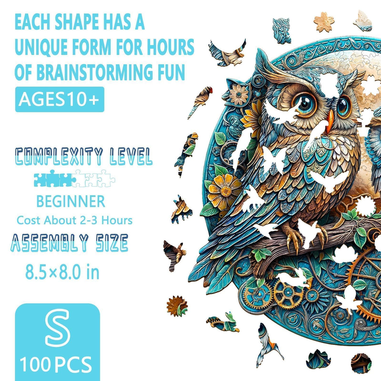 Wooden Puzzles for Adults - Embossed Owl Puzzle, Unique Shape Wooden Puzzle, Wooden Jigsaw Puzzles for Adults, Wood Puzzles Adult, Good Gift Idea for Friends and Family (S-8.5 * 8in -100 Pcs) Pijesaksa