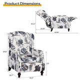 GUEAPY Mid-Century Modern Wingback Recliner Chair, Upholstered Push-Back Manual Recliner for Adults, Floral Accent Chair with Solid Wood Legs for Living Room & Bedroom, Blue GUEAPY