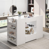 LIVAUVEAD Closet Island with Drawers, Wardrobe Armoire Bedroom Island, Glass Display Shelf & 12 Drawers, White Dresser with Glass Top, Walk-in Closet Island for Bedroom, Cloakroom LIVAUVEAD