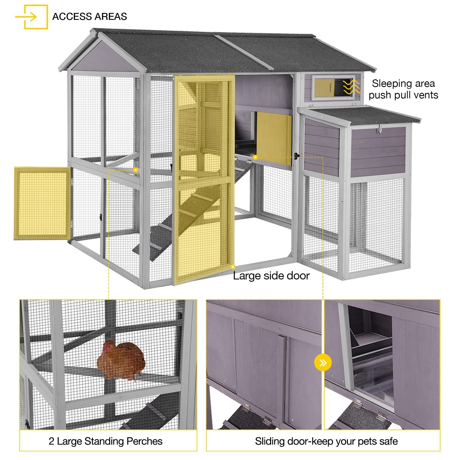 Chicken Coop 75.7" Large Hen House Wooden Multi-Level Poultry Cage with Run Nesting Box,6-10 Chickens - WoodArtSupply