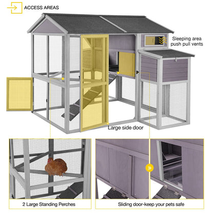 Chicken Coop 75.7" Large Hen House Wooden Multi-Level Poultry Cage with Run Nesting Box,6-10 Chickens - WoodArtSupply