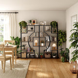 LGHM Industrial 5-Tier Bookshelf with Storage, 70.9 Inch Tall Large Display Bookcase - Modern Metal Standing Shelves for Living Room, Office and Bedroom, Set of 2, Greige LGHM