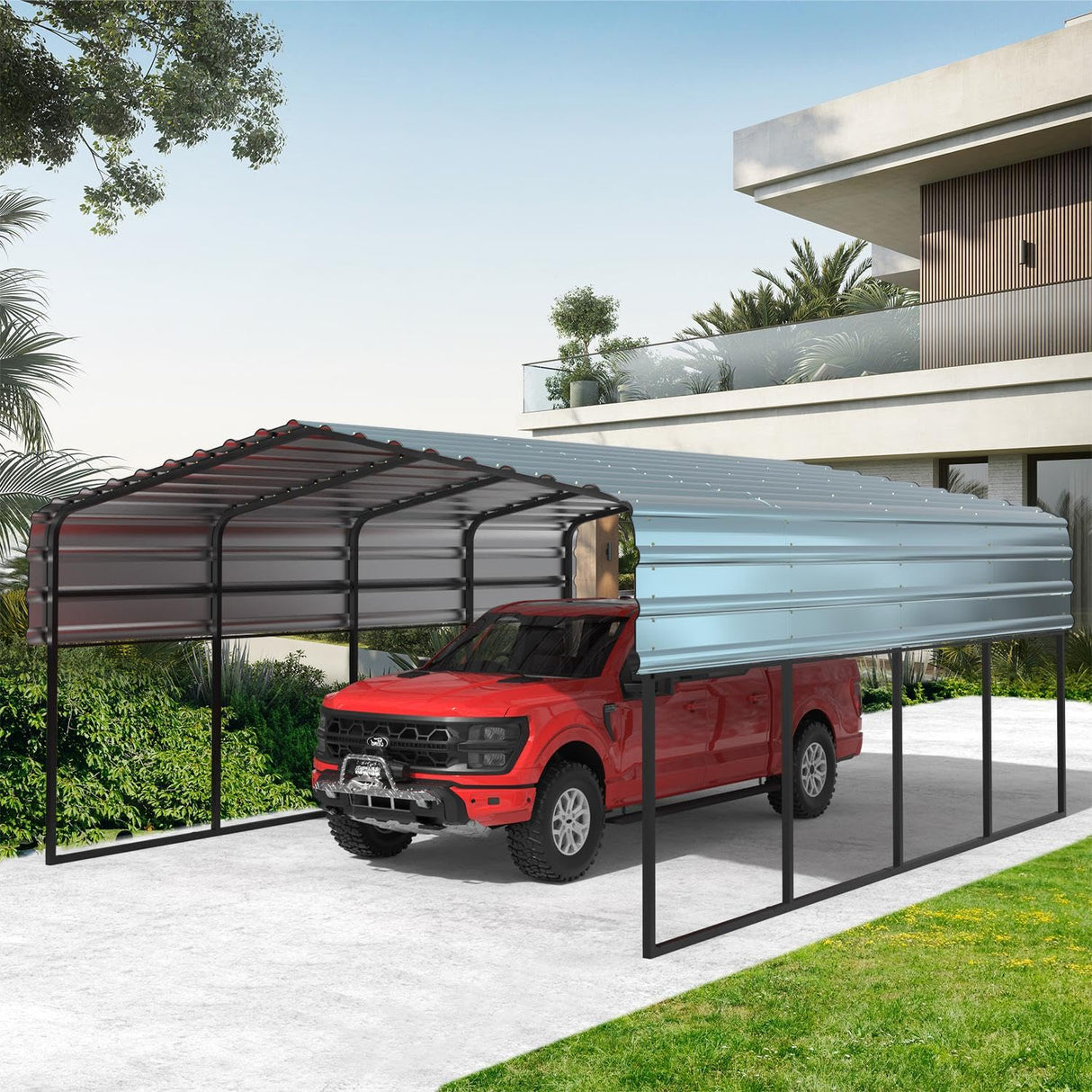 EROMMY 12x20 FT Metal Carport, 12' x 20' x 8.6' Heavy Duty Carport Canopy with Galvanized Metal Roof and Frame for Car, Boat, Pickup and Tractors EROMMY