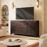 WLIVE Farmhouse Dresser for Bedroom, 63" Wide 9 Drawer Dresser Storage Organizer, Wood Chest of Drawers for Bedroom, TV Stand for 70 inch TV for Living Room, Hallway, Ball Bearing Slide (Brown) WLIVE