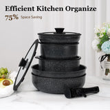 SODAY 15Pcs Pots and Pans Set Non Stick, Cookware Sets with Detachable Handle, Nonstick RV Kitchen Cooking Tools Removable Handles, Oven Safe, Induction Fast, Stackable Induction Cookware,Black SODAY