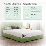 Onmertru 6 Inch Twin Size Green Tea Memory Foam Mattress, Fiberglass-Free Medium Firm Mattress in a Box, Pressure Relief, CertiPUR-US Onmertru