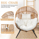 Vongrasig Wicker Egg Chair PE Rattan Chair with Cushion, Oversized Patio Lounge Chair for Outdoor, Indoor, Balcony, Backyard, Garden, Living Room, Beige Vongrasig
