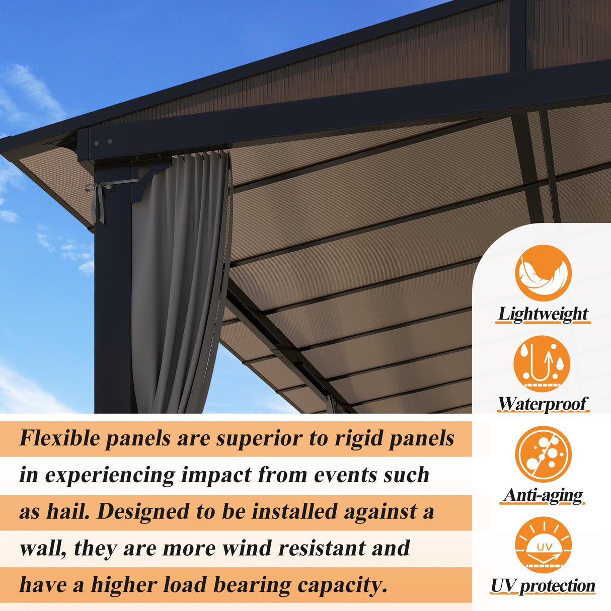 GARTOO 12’ x 20’ Gazebo for Patio - Aluminum Lean to Gazebos Pergola with Sloping Roof, Outdoor Wall-Mounted Canopy Awnings to House for Patio, Garden, Lawn, Backyard Deck GARTOO