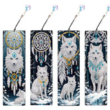 JISHSHAY 4 PCS Diamond Art Book Marks Wolf Diamond Painting Bookmarks Dreamcatcher Gem Art Bookmarkers Animal Gem Painting Book Markers Mosaic Kits for Adults Page Markers Embroidery Bookmarks JISHSHAY