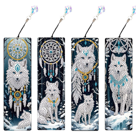 JISHSHAY 4 PCS Diamond Art Book Marks Wolf Diamond Painting Bookmarks Dreamcatcher Gem Art Bookmarkers Animal Gem Painting Book Markers Mosaic Kits for Adults Page Markers Embroidery Bookmarks JISHSHAY