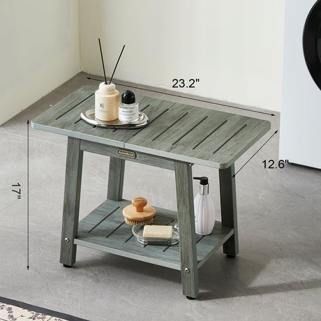 HDPS Shower Bench Seat for Inside Shower, Waterproof Shower Stool for Shaving Legs, Poly Lumber Shower Chair Seat, Bathroom Shower Foot Rest Stool with Storage Shelf, No-Slip, Gray KaimuBench