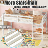 Anwick Twin Low Loft Bed with Stairs and High Guardrail, Wood Junior Loft Bed Frame for Kids Toddler, Space Saving, No Box Spring Needed (White) Anwick