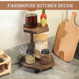 Tikea Hexagonal Wood Riser for Display, 2-Tier Rustic Wood Farmhouse Riser for Kitchen Bathroom Counter Decor, Decorative Tray for Soap Dispenser, Decorations and Plant (Brown) Tikea