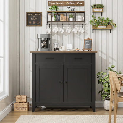 HORSTORS Kitchen Storage Cabinet, Modern Farmhouse Buffet Cabinet with Storage, Coffee Bar with 2 Drawers and 2 Doors, Floor Sideboard Buffet for Living Room, Dining Room, Bathroom, Black/Rus - WoodArtSupply