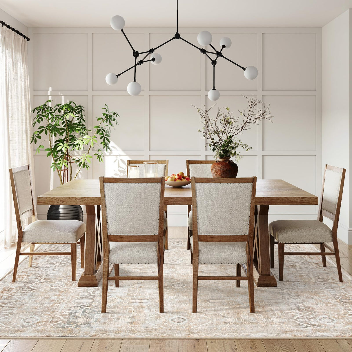 Collive Washable Area Rug 8x10, Neutral Boho Rugs for Living Room Rugs 8x10 Non Slip Farmhouse Modern Bedroom Carpet Stain Resistant Aesthetic Print Accent Floor Mat for Dining Guest Office - Beige Collive