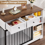 Dog Crate Furniture 47”, Large Dog Crate TV Stand with 2 Drawers and 4 Shelves, Wooden Dog Kennel Indoor, Decorative Dog Cage with Storage for Large Dogs, White GarveeHome