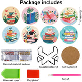 8 Pcs Book Diamond Art Coasters Kit for Adults, Book Lovers Wooden Coffee Diamond Painting Coasters with Holder, 5D Gem Art Dots Painting Coaster With Cork Pads - Crafts Supplies for Home Decor Fotasmua