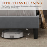 Yaheetech Queen Bed Frame with USB Charging Station and Storage Shelf/Upholstered Headboard Platform Bed with Wing Side/Wooden Slats Support/Noise Free/No Box Spring Needed/Easy Assembly, Light Grey Yaheetech