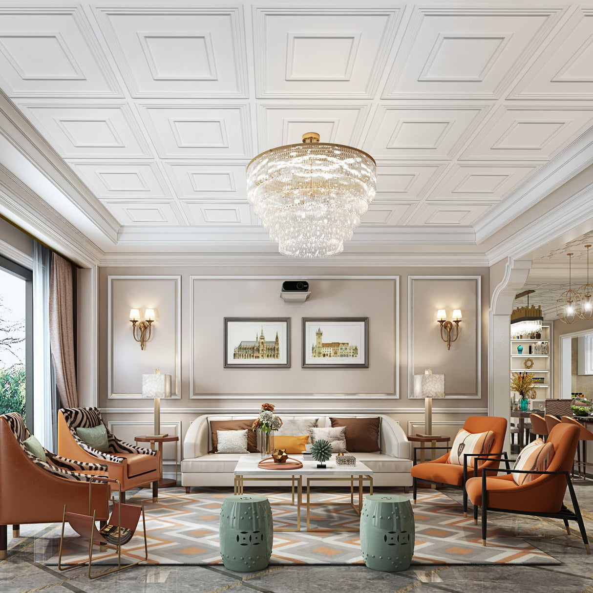 STICKGOO PVC Ceiling Tiles, 2'x2' Glue Up Ceiling Panel White to Prevent Breakage Cover 48 Sq. Ft, Pack of 12 Tiles STICKGOO