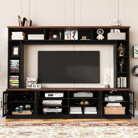 95.5" Wall Unit TV Stand Set with Bookshelves, Entertainment Center for Televisions Up to 80", Large Media Console with Cabinets and Tempered Glass Doors for Living Room Merax