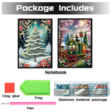 JISHSHAY 2 PCS Christmas Diamond Painting Notebook Diary Christmas Tree Diamond Art Leather Journal Xmas Gem Art Note Book Train Mosaic Kits for Adults Journal Notebook Gem Painting Sketchbook Diary JISHSHAY