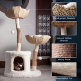 Habitat Haven The Bungalow Cat Tree - Luxury Cat Condo, Large Modern Indoor Tower with 2 Faux Fur Beds, Scratching Posts, Toys, and Den for Cats, 23.5-Inch Width x 18-Inch Depth x 43-Inch Height Habitat Haven